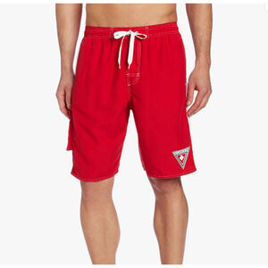 TYR The Finals Male GUARD Swim Trunks Red with White Accent - Pockets - Size XXL